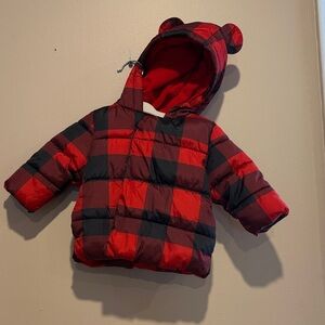 Old Navy Red and Black Plaid Kids Puffer Jacket